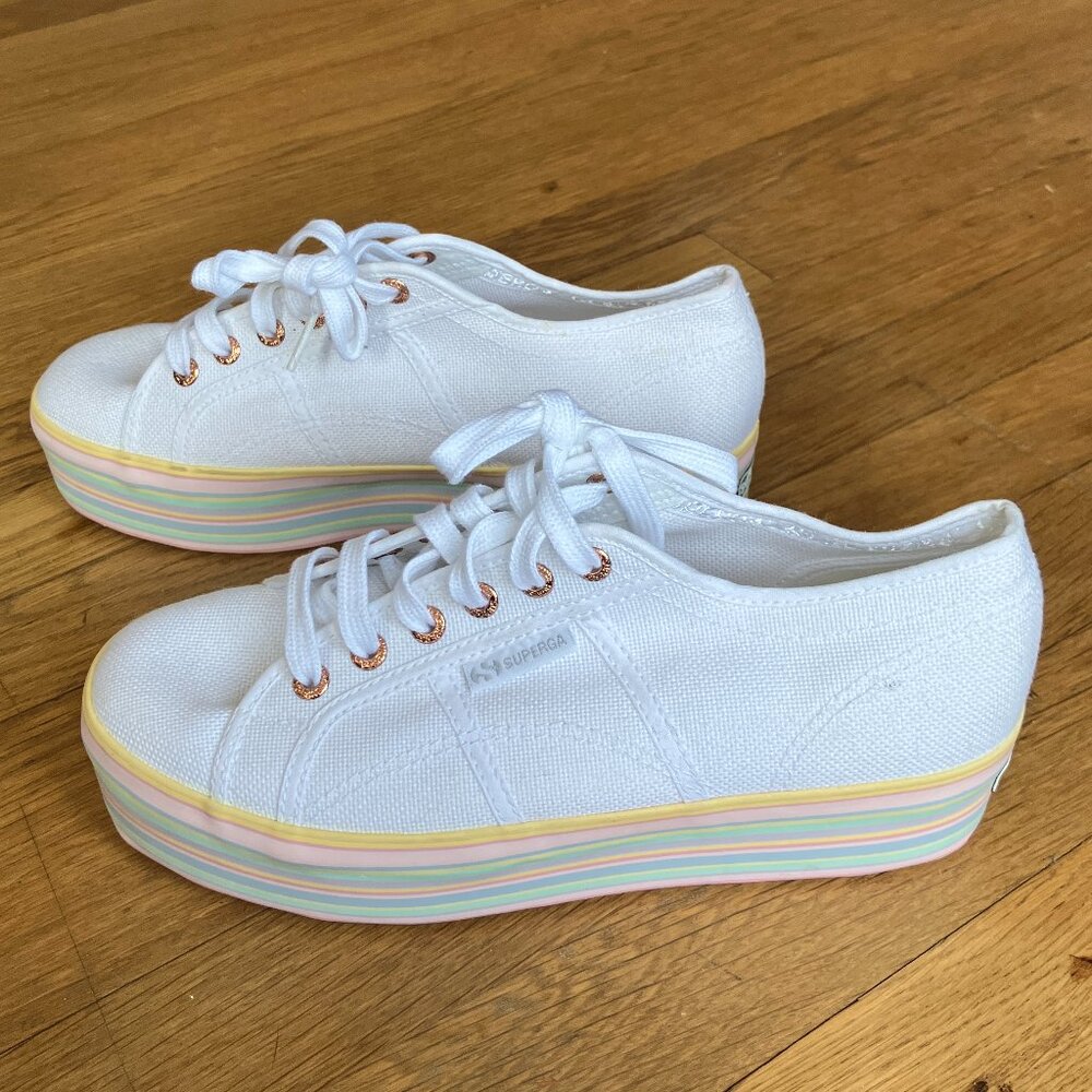 Superga White w Rainbow Platform Sneakers size 7
